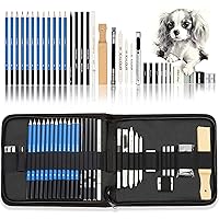Kalour 33 Pieces Pro Drawing Kit Sketching Pencils Set,Portable Zippered Travel Case-Charcoal Pencils, Sketch Pencils, Charco