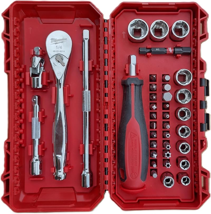 Milwaukee 1/4 Inch Ratchet Socket and Bit Set 38 Pieces