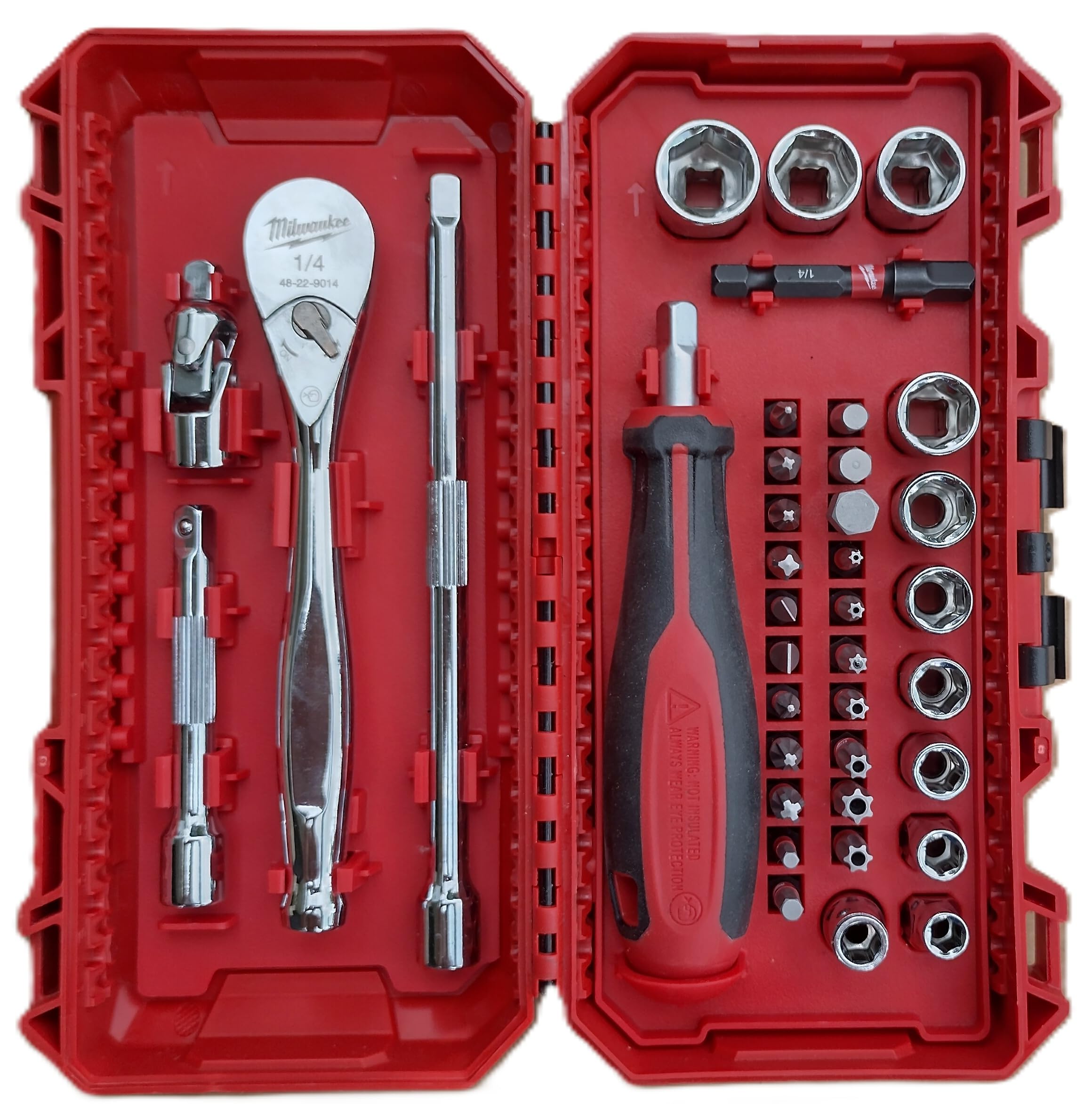 Milawaukee Ratchet, Socket and Bit Set 1/4 Inch 38 Pieces