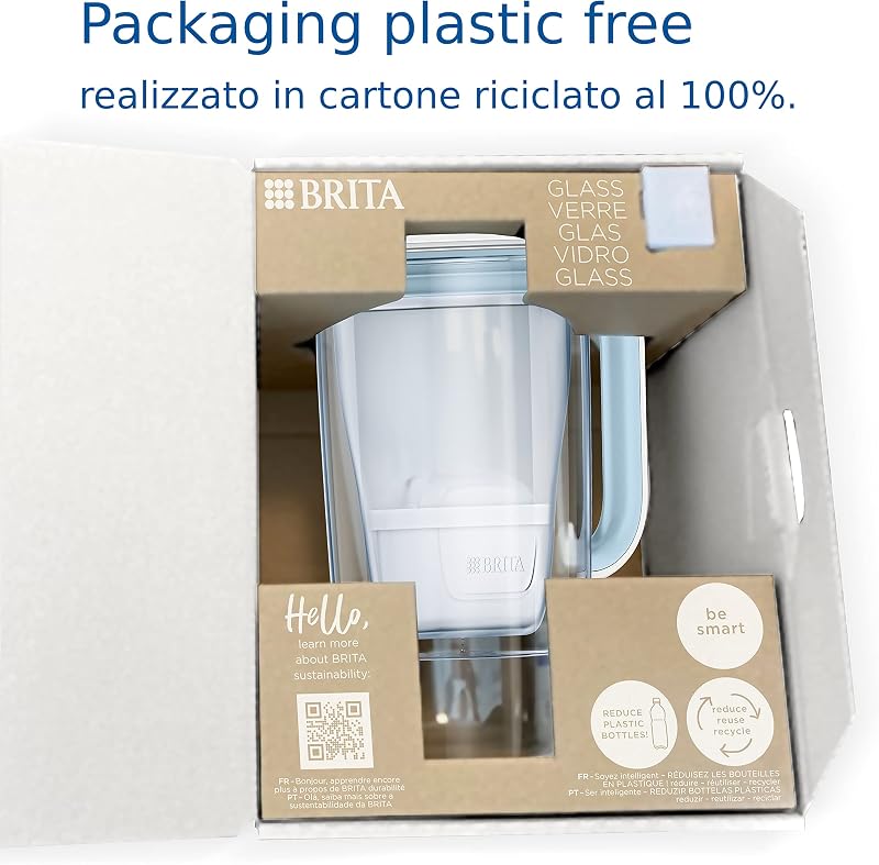 Garrafa de filtro de vidro (2,5 L) inclui 1x filtro BRITA MAXTRA PRO All-in-1 que reduz cloro, calcário, PFAS e metais - Garrafa Premium