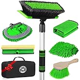 62'' Car Wash Brush with Long Handle, Soft Bristle Scratch-Free Car Wash Cleaning Detailing Brush Kit Wash Mitt Towel Windshield Squeegee Wheel Tire Brush for Car SUV Truck RV Cleaning