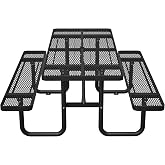 LZBEITEM Heavy Duty Outdoor Expanded Metal Picnic Table,6/8-Person,Square/Round (Black, 72inch,Rectangular)