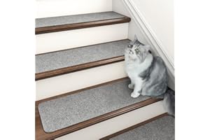 PADOOR Stair-Treads Non Slip, Reusable Stair-Runners for Wooden Steps 15PCS Adhesive Backing Carpet Stair Treads for Kids and Dogs 30"X8" Grey