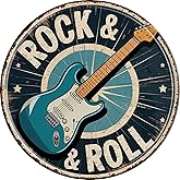 LMDDFZS Rock and Roll Metal Sign 8x8in Round Music Plaque for Garage Wall Decor Band Gift