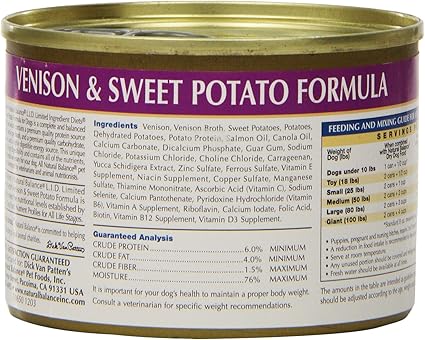 Natural Balance Venison Sweet Potato Formula Dog Food Pack Of 12 6 Ounce Cans Canned Wet Pet Food Pet Supplies Amazon Com