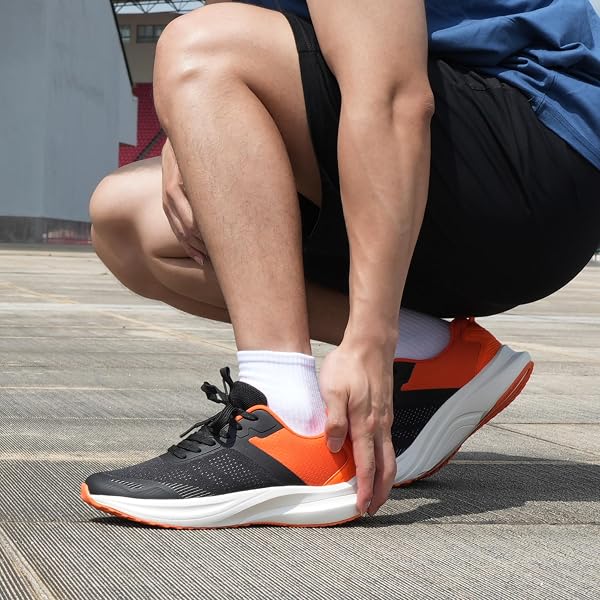 HAWKWELL MEN’S PLUS SIZE WALKING SHOES NON-SLIP WORKOUT FASHION SNEAKERS US SIZE 13 14 15 16 17 18 19, BLACK ORANGE PU, 19 M US