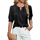 Blooming Jelly Women's Dressy Business Casual Blouses Silk Puff Sleeve Tops Summer Outfits V Neck Pleated Work Shirts 2025
