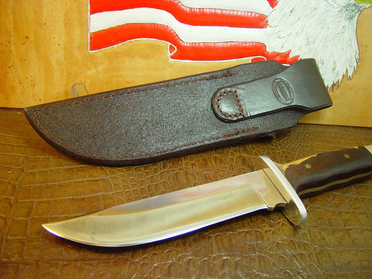 Custom Leather Vertical Knife Sheath for Buck 124. Feather Tooling