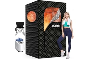 CUEME Portable Steam Sauna for Home with 3L 1200W Steamer, 9-Level Remote Control, Foldable Chair & Extra-Large Tent (2.6’ x 2.6’ x 5.9’) – Personal Sauna Box for Relaxation and Comfort