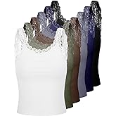 Hicarer 6 Pieces Lace Camisole Tank Tops Lace Trim Camisole Straps Womens Cami Undershirt Ribbed Tank Tops for Women