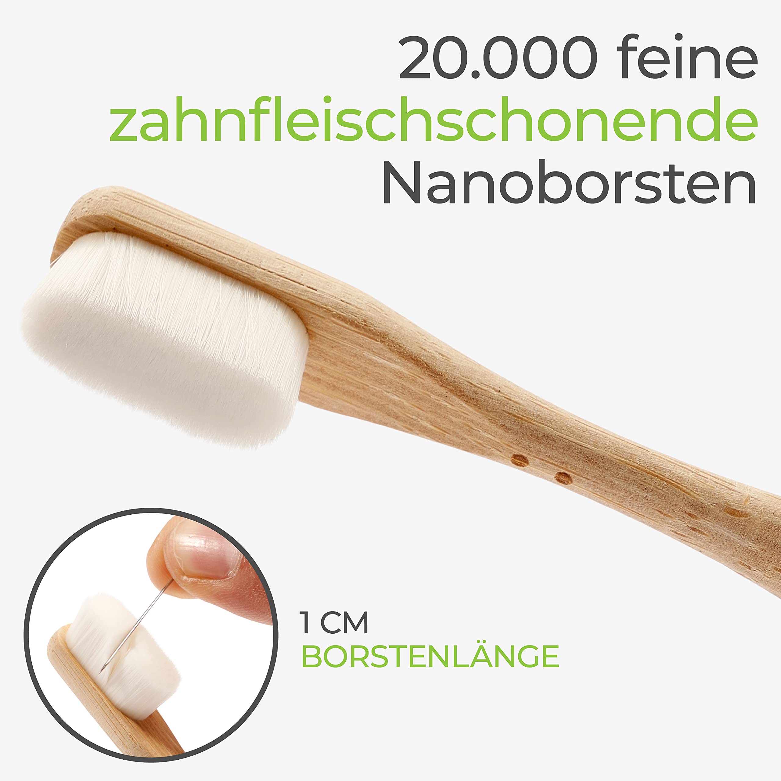 Greenable ® Nano Zahnbürste aus Bambus [4er Set] – 20.000 Extra weiche Borsten – 100% BPA-frei - Bamboo Toothbrush - Vegane & umweltfreundliche Bambus Zahnbürste (Weiß) 2