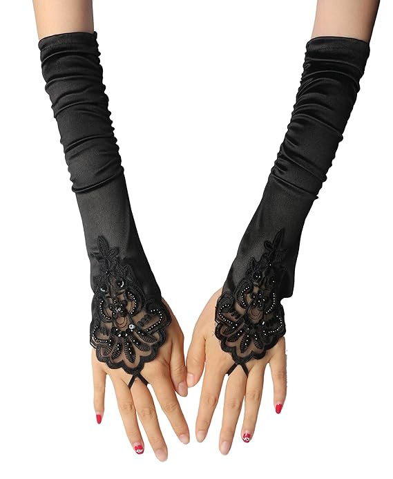 InnoBase Schwarze Opera Handschuhe Lange Handschuhe 1920er Jahre Zubehör Flapper Kostüm Fingerlose Handschuhe für Frauen Roar