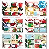 Christmas Gift Tags, 162 PCS Christmas Tags Labels Self Adhesive Gift Christmas Stickers Santa Snowmen Xmas Tree Reindeer Bells Holiday Decorative Tags for Christmas Presents