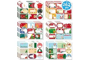 OTAITY Christmas Gift Tags, 162 PCS Christmas Tags Labels Self Adhesive Gift Christmas Stickers Santa Snowmen Xmas Tree Reindeer Bells Holiday Decorative Tags for Christmas Presents