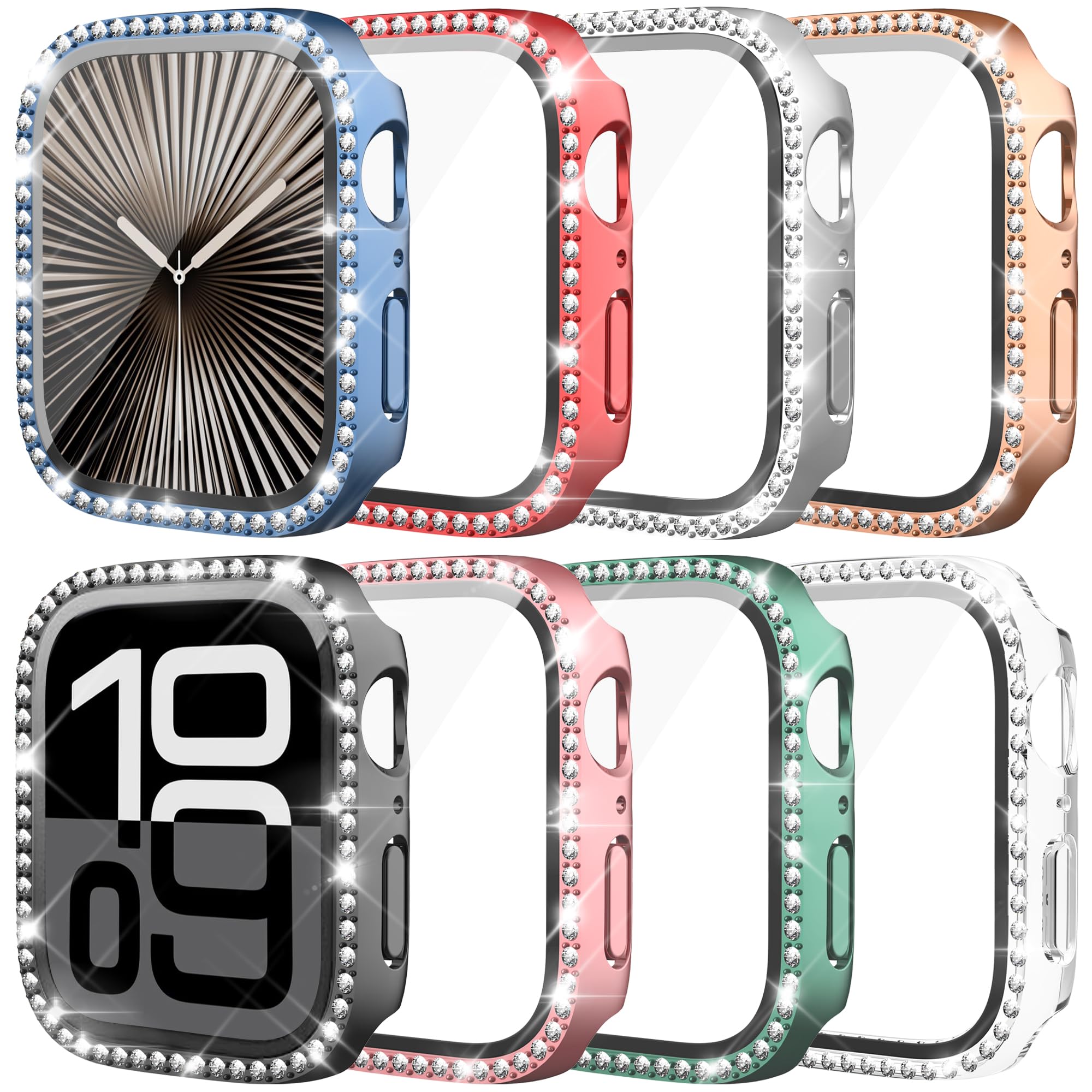Photo 1 of Tiorecime 8 Pack Bling Case for Apple Watch Series 10 42mm with Tempered Glass Screen Protector, Premium Glitter Diamond Bling Hard PC Protective Glossy Bumper Cover for Women Girl