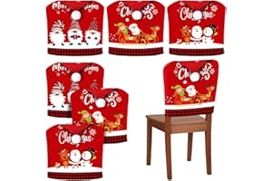 Ganeen 6 Pcs Christmas Chair Cover Santa Claus Hat Elf Shoes Buffalo Plaid Felt Dining Chair Slipcovers Merry Christmas Chair Back Covers for Xmas Banquet Kitchen Holiday Party Decor(Stylish Style)