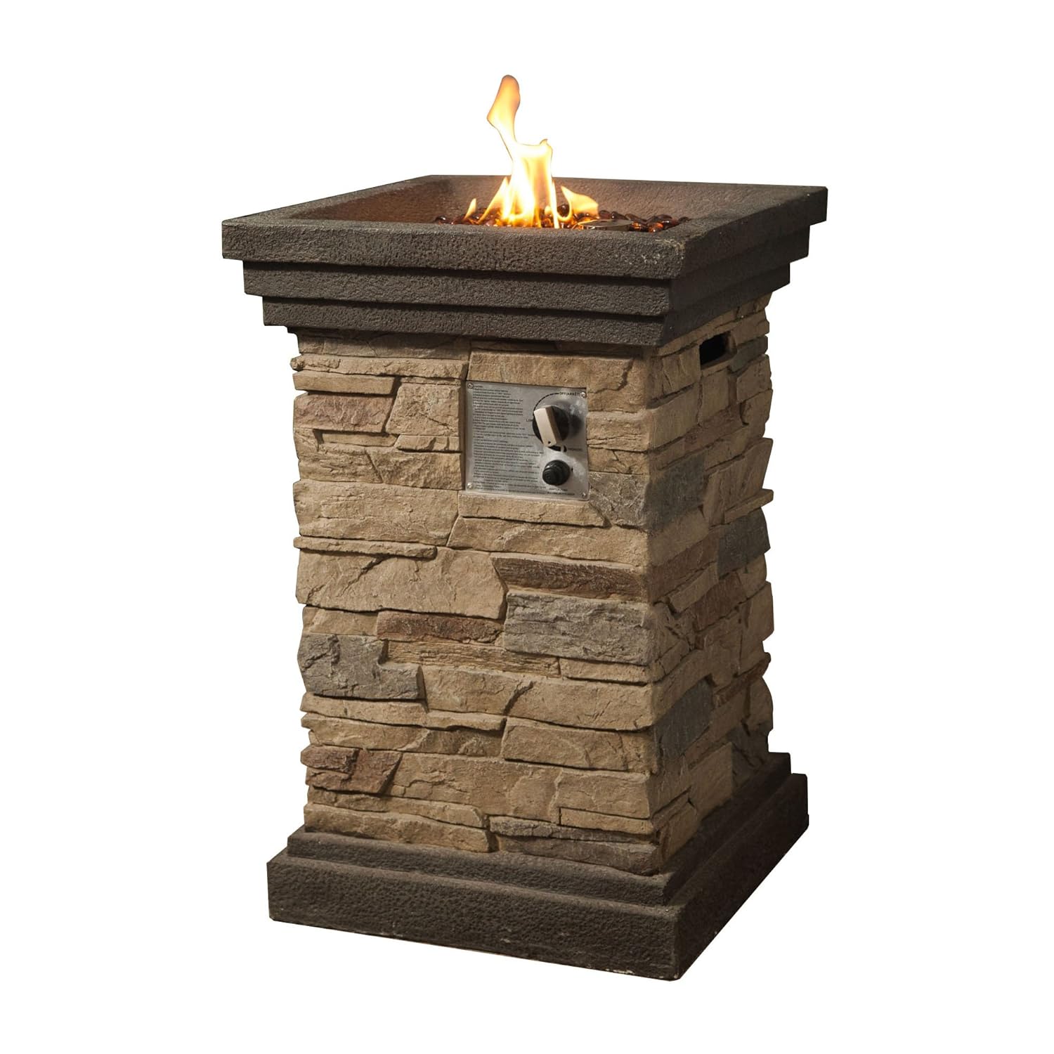 Peaktop Slate Rock Square Column Gas Propane Fire Pit With Cover