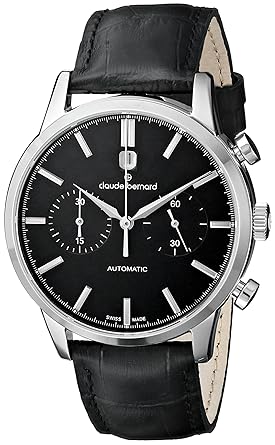 Claude Bernard Mens 08001 3 NIN Classic Automatic Chronograph Analog Display Swiss Automatic Black Watch