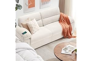Ihanherry 90.5" Modern Sofa 2-Seater Couch for Living Room, Chenille Pillow-Armrest with Extra Large Seat Width, USB/Type-C Charging Port & Side Pocket, Removable Medium Firm Cushion(Beige)
