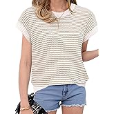 IPMQ Womens Lightweight Sweaters Pullover Vest Striped Cap Sleeve Tank Tops Crew Neck Soft Knit Spring Summer Casual Outfits