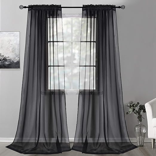 Amazon Com Keqiaosuocai 95 Inch Black Sheer Window Curtains Rod