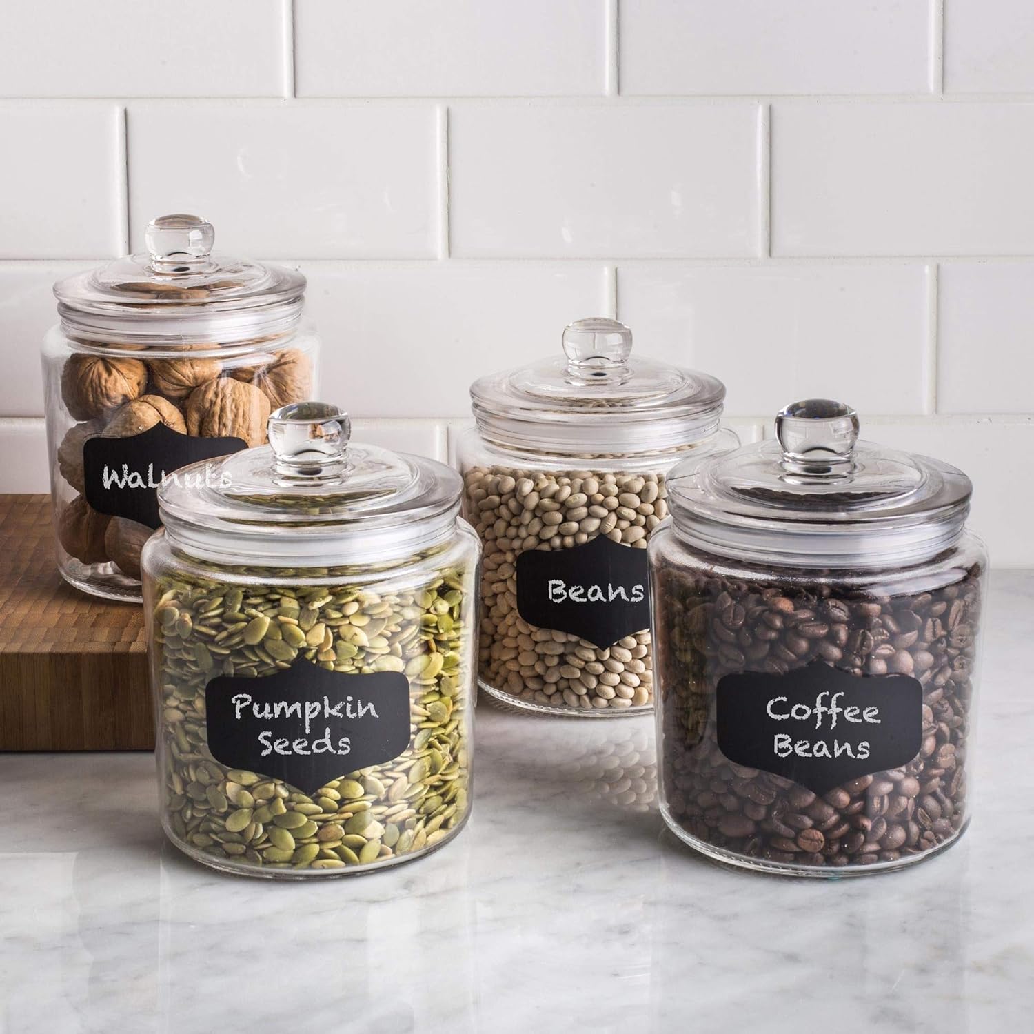 3pc Canister Sets for Kitchen Counter + Labels & Marker - Glass Cookie Jars with Airtight Lids - Food Storage Containers with Lids Airtight for Pantry - Flour, Sugar, Coffee, Cookies, etc.: Home Improvement