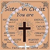 Bozidol Christian Gifts for Women, Pink Sister in Christ Cross Beaded Bracelet Jewelry, Religious Christmas Easter Confirmation Baptism Birthday Graduation Faith Based Gifts for Her