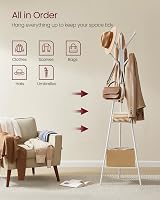 VASAGLE Rack Stand Coat Tree Hall Tree with 2 Shelves Natural Beige White view 4