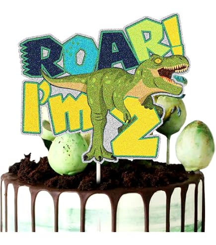 Dinosaur Cake Topper Set - Sage Green Acrylic Number 2 & Happy Saurus For 2nd Birthday
