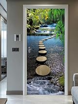FLFK 3D Door Mural Wallpaper Peel Stick 77x200cm Mountain Stream Removable view 5