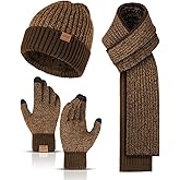 Winter Beanie Hats for Men Long Neck Scarf and Touchscreen Gloves Set with Fleece Lined Skull Caps Gifts for Men