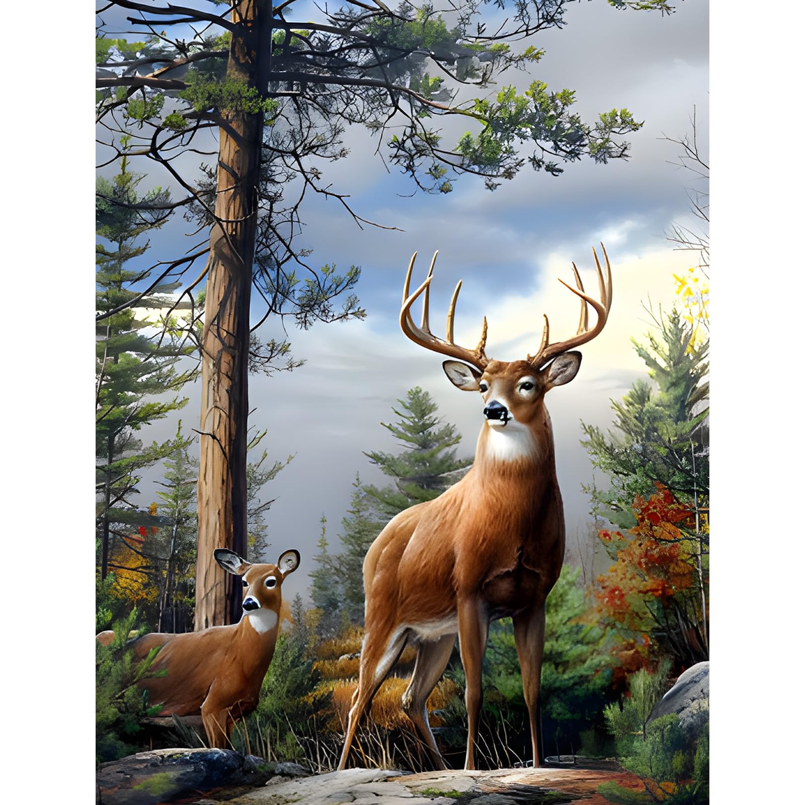 MOGTAA Deer Painting Kits for Adults, Forest 5D Diamond Painting, Animal Diamond Arts for Beginners, DIY Full Drill Diamond Arts and Crafts Painting for Home Decor 30x40cm