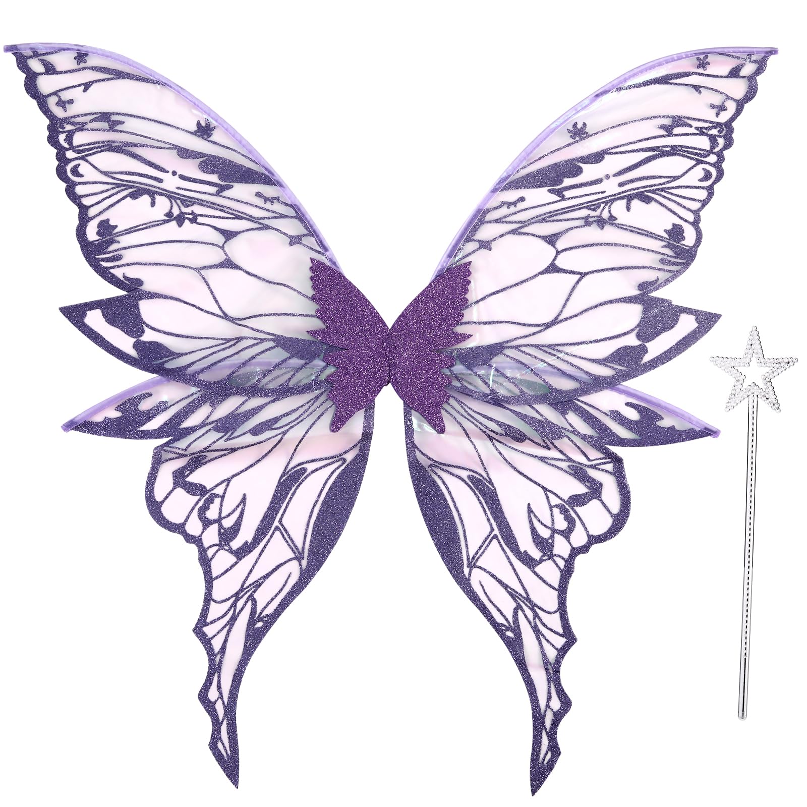 Photo 1 of Fairy Wings for Adults Women 31.5"x29.5" Fairy Costume Set Large Butterfly Wings for Halloween Party Purple
