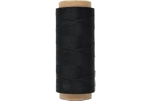 Round Waxed Thread for Leather Sewing - Leather Thread Wax String Polyester Cord for Leather Craft Stitching Bookbinding by Mandala Crafts 0.45mm 219 Yards Black