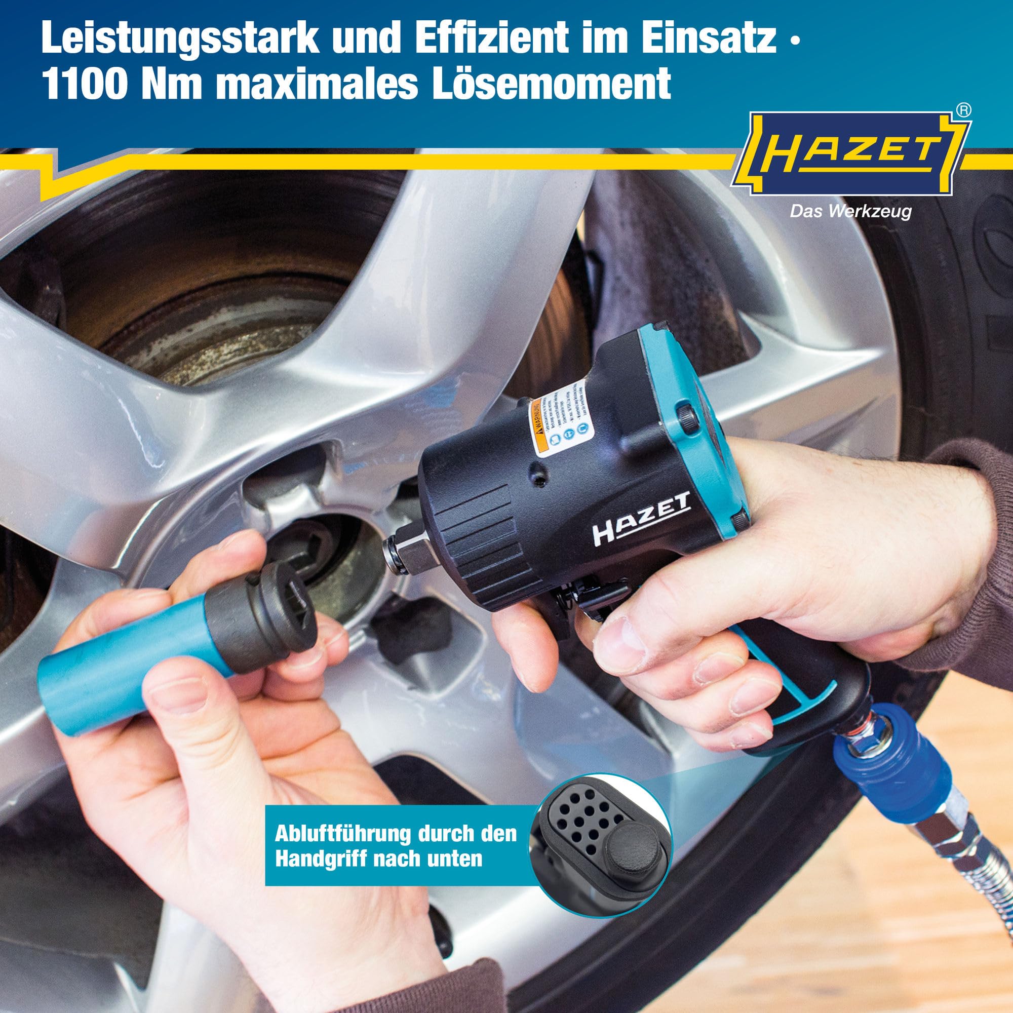 Hazet Druckluft-Schlagschrauber 9012M I Max. Lösemoment 1100 Nm, Vierkant 12,5 mm (1/2 Zoll) I vibrationsarm - Werkzeug zum Anziehen und Lösen von Schrauben 4