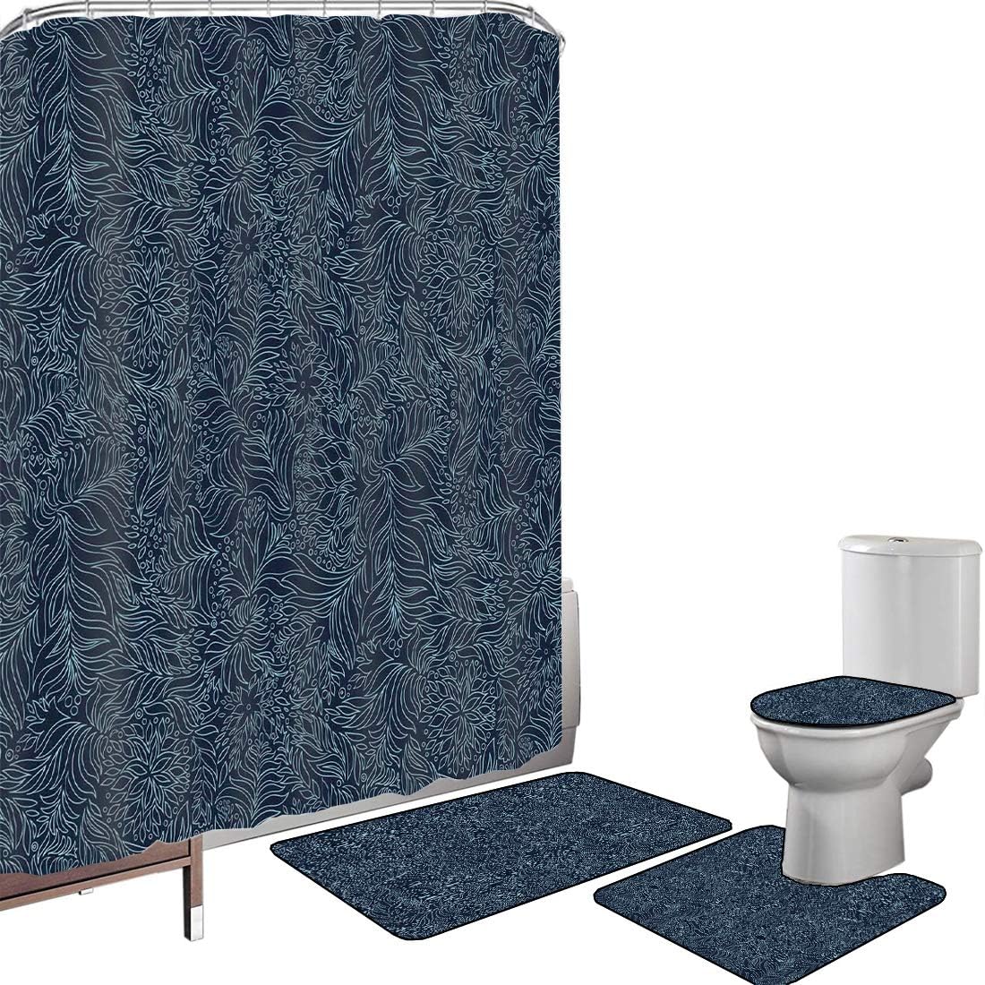 Shower Curtain Set Bathroom Accessories Carpet Set Navy and