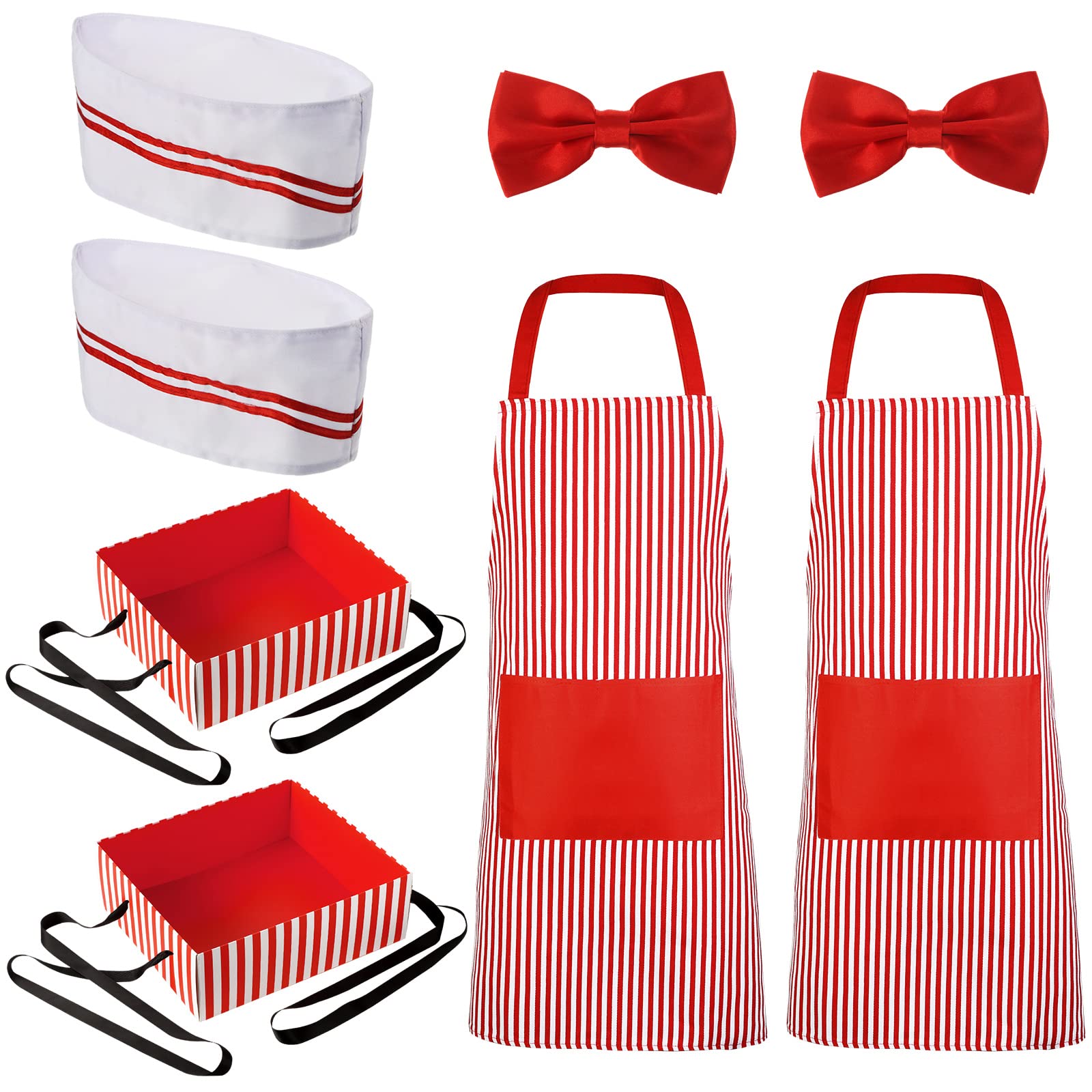 Photo 1 of ***(MISSING PARTS/ NOT A COMPLETE SET)***SATINIOR 8 Pcs Adult Waiter Costume Hot Dog Soda Jerk Movie Night Popcorn Costume Carnival Circus 50s Christmas Party(Red and White)