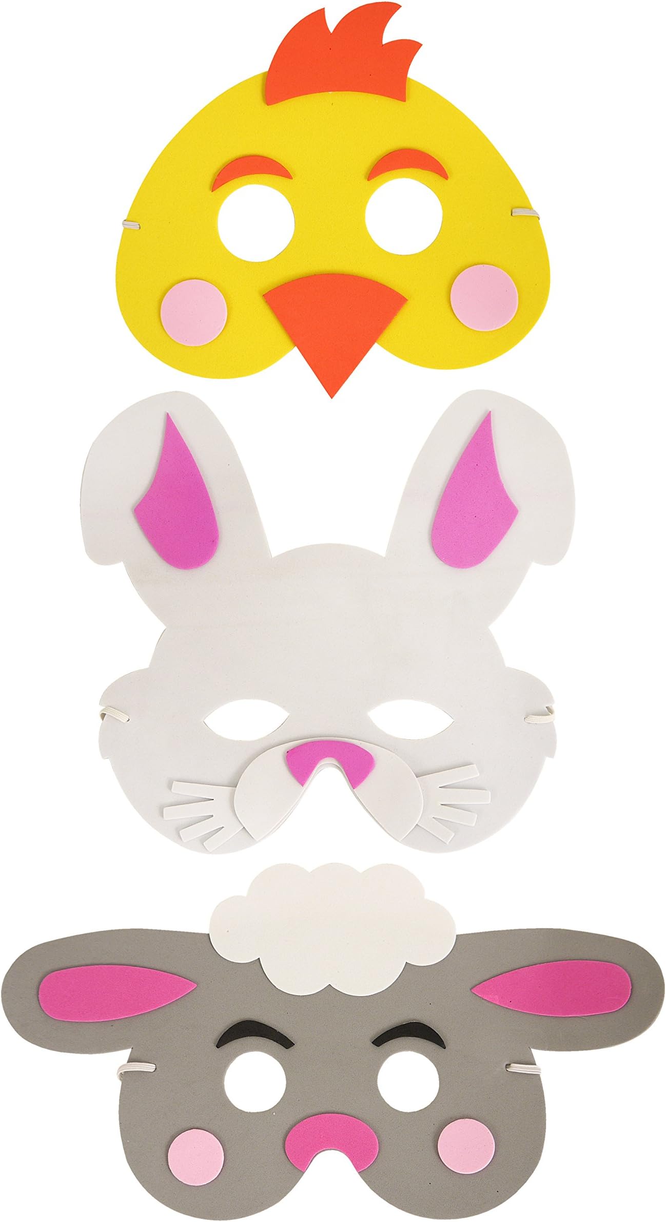Henbrandt 3 x Easter Anima Foam Masks for Kids Easter Animals EVA Foam Face Masks Easter Egg Hunt Fancy Dress Costume Kids Party Favour Loot Bag Filler for Boys and Girls