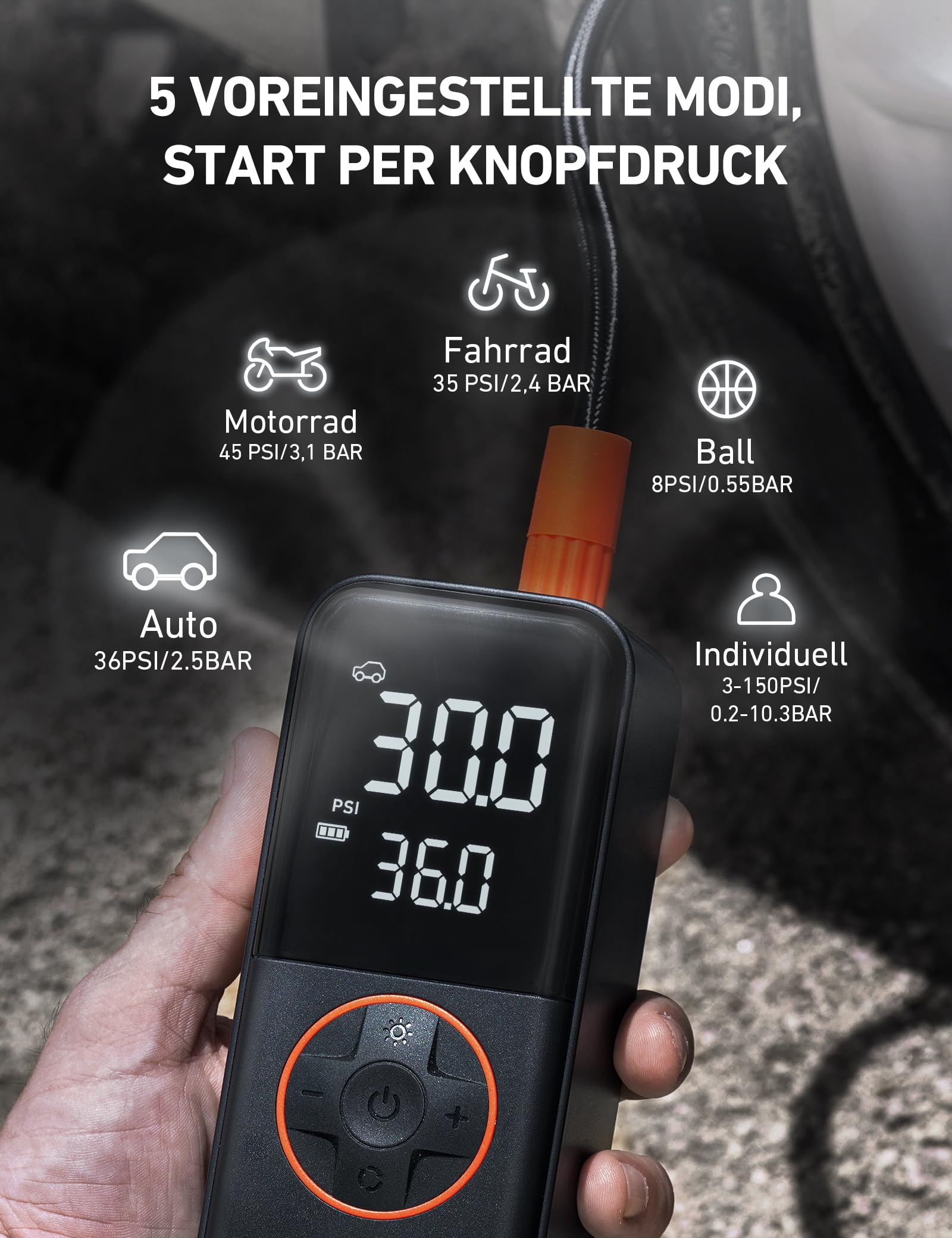 AstroAI Elektrische Luftpumpe Fahrrad, 6600 mAh Akku Luftpumpe, 10,3 Bar 5