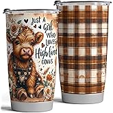 Fancyfams 20 oz Cow Tumbler, Stainless Steel Mug, Highland Cow Gifts Cup for Women Themed Lovers, Stuff, (Higland - Brown)