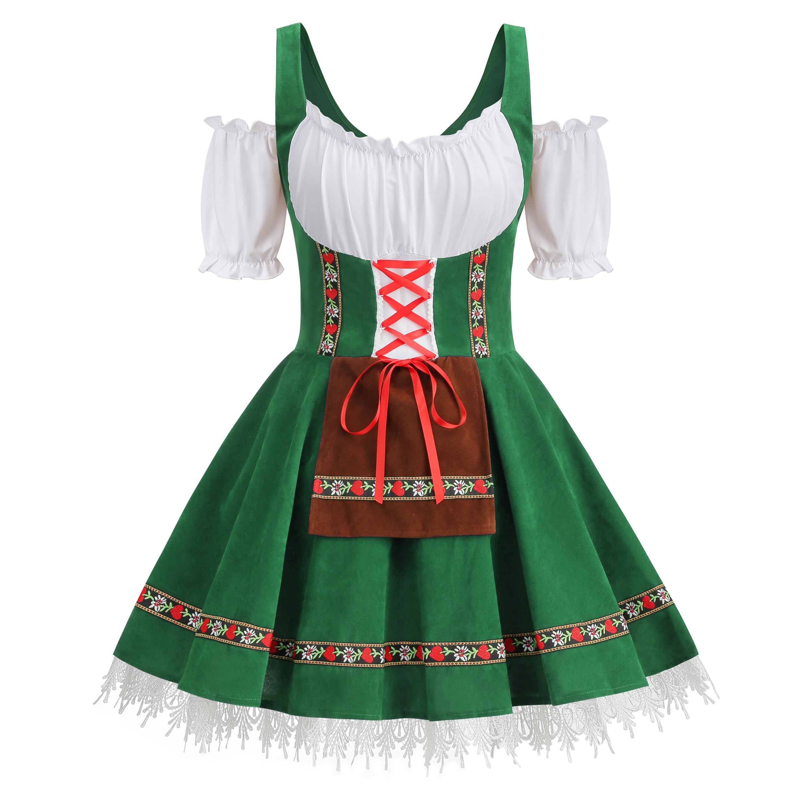 HAPNBCELE Women Oktoberfest Costume Adult German Bavarian Dirndl Off-Shoulder Velvet Green Beer Dress Halloween Carnival Cosplay M