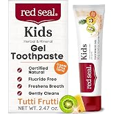 Red Seal Kids Toothpaste - Tutti Frutti Flavor, Fluoride Free, No Synthetic Colors, Paraben &amp; SLS-Free, Vegan, Cruelty-Free, NATRUE Certified - Ideal for Parents Seeking Natural Oral Care, 2.47oz