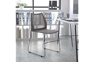 EMMA + OLIVER Home and Office Gray Sled Base Stack Chair with Air-Vent Back - Guest Chair