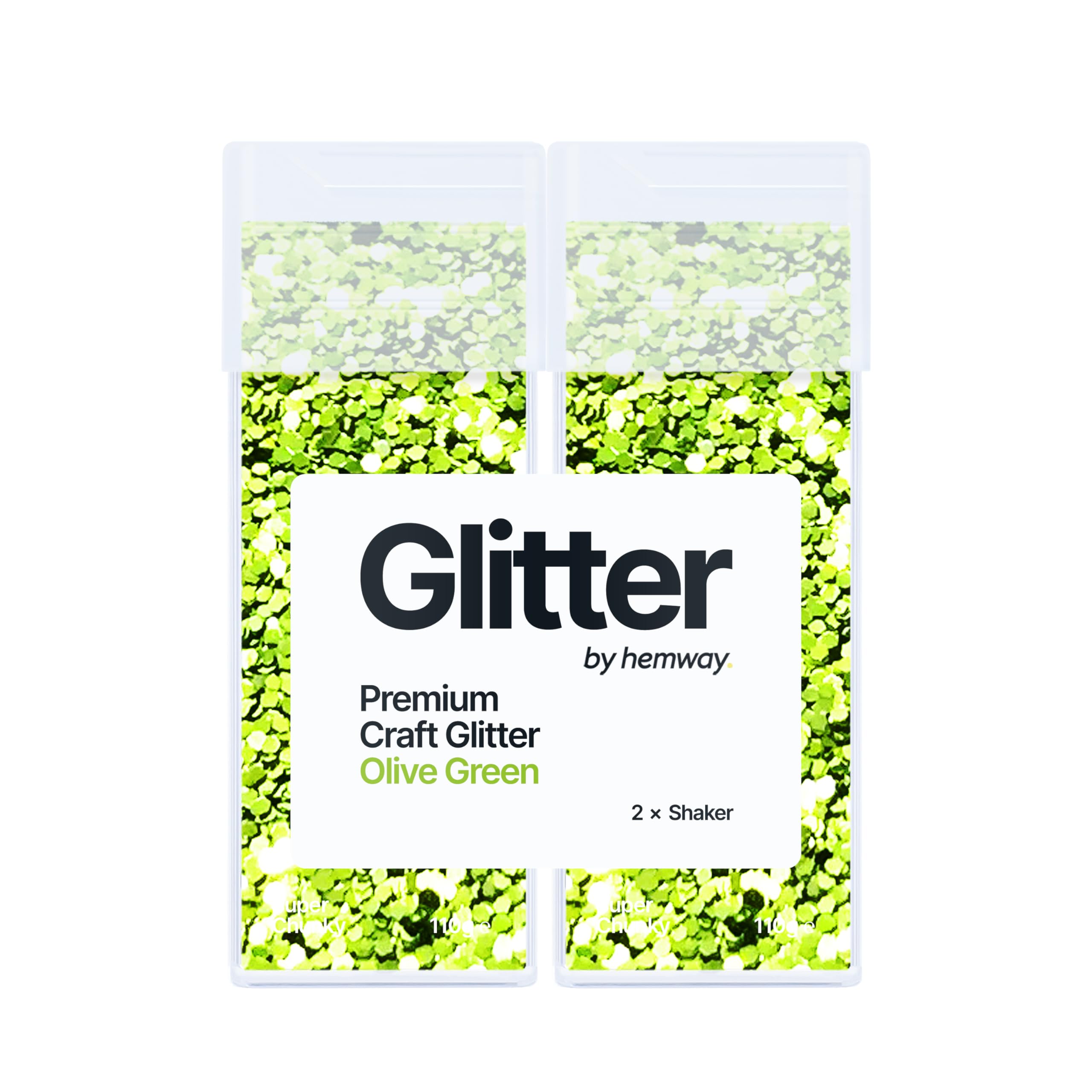 Hemway Glitter Shaker Olive Green 110g x2 Pack Super Chunky, Craft Glitter Shakers for Resin & Epoxy Crafts, Christmas Art Supplies, Nail, Body, Face, Eye, Festival, Crafting, Slime, Sparkle