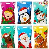 JOYIN 72 PCS Christmas Bags for Xmas Holiday Goody Gift, 11" x 16"Christmas Snacks Plastic Shopping Bags with Handles for Present Wrapping, Festive Party Favor, Party Decoration Supplies