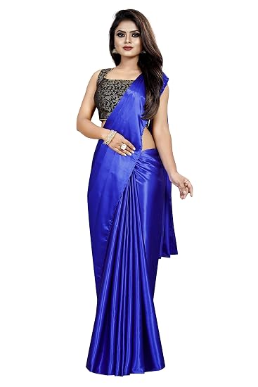 Market Magic World Womens Satin Silk Saree With Blouse Piece