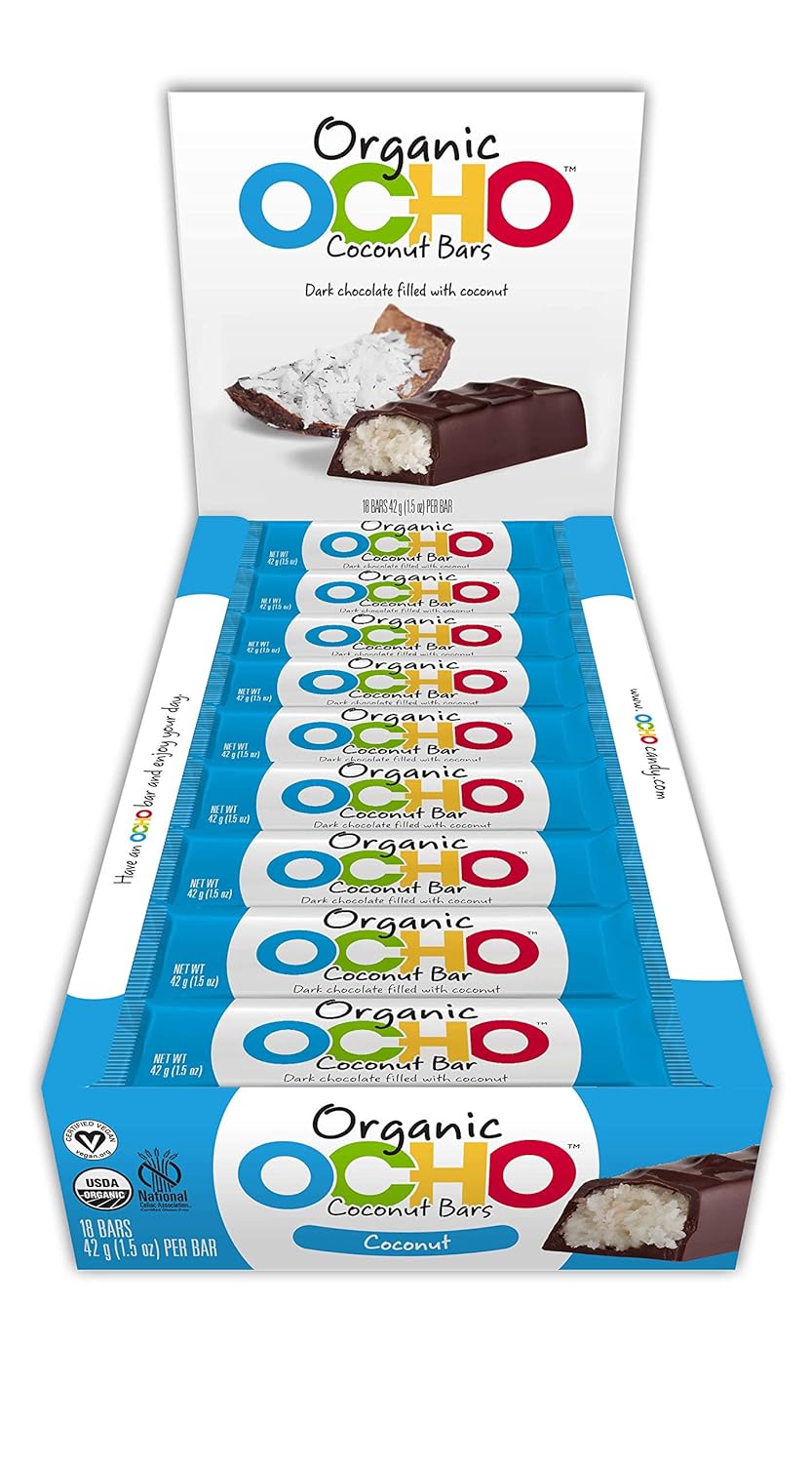 Amazon Com Ocho Candy Organic Candy Bar Coconut 1 5 Ounce Pack Of 18 Nutrition Bars Grocery Gourmet Food