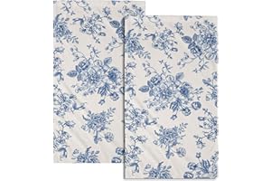 ANCORDIVO Vintage Floral Hand Towels for Bathroom Set of 2 Retro Blue and Cream Flower Absorbent Kitchen Towels 14.4 x 28.3 Inch Chinoiserie Fingertip Towels for Home Hotel Gym Spa