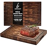 Cutting Board for Kitchen – Wood Cutting Board, Non-Toxic Butcher Block, Walnut Cutting Boards with Juice Groove & Handles, Charcuterie Board – Walnut (End) - 11" x 17" x 1.75"