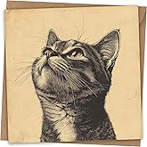 Cat Greeting Card - Pencil Hand Drawn Design With Kraft Envelope